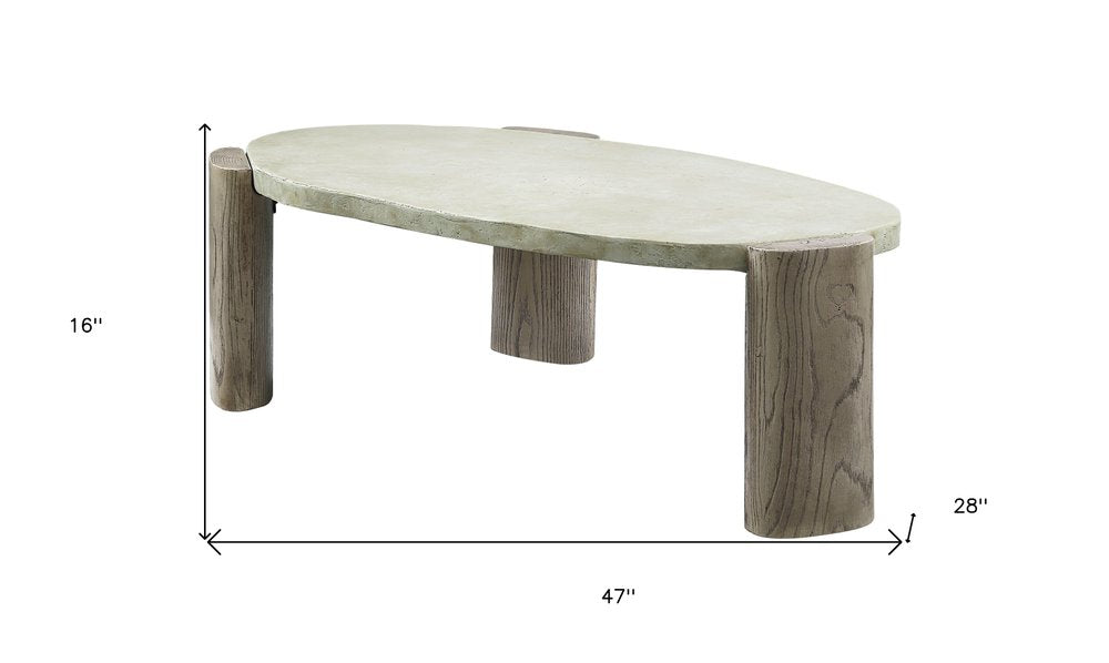 47" Beige and Oak Cement Oval Coffee Table