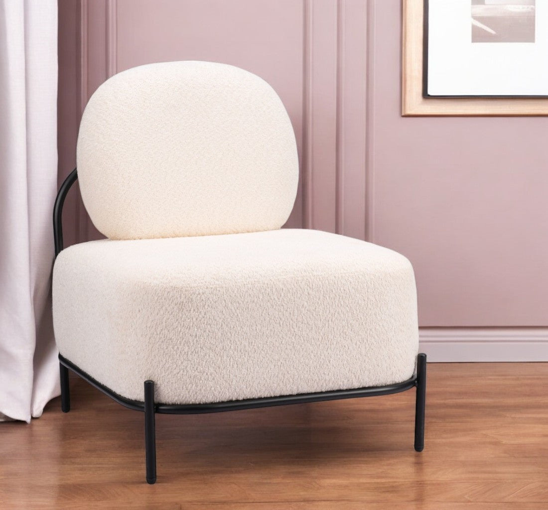 27" White and Black Sherpa Slipper Chair