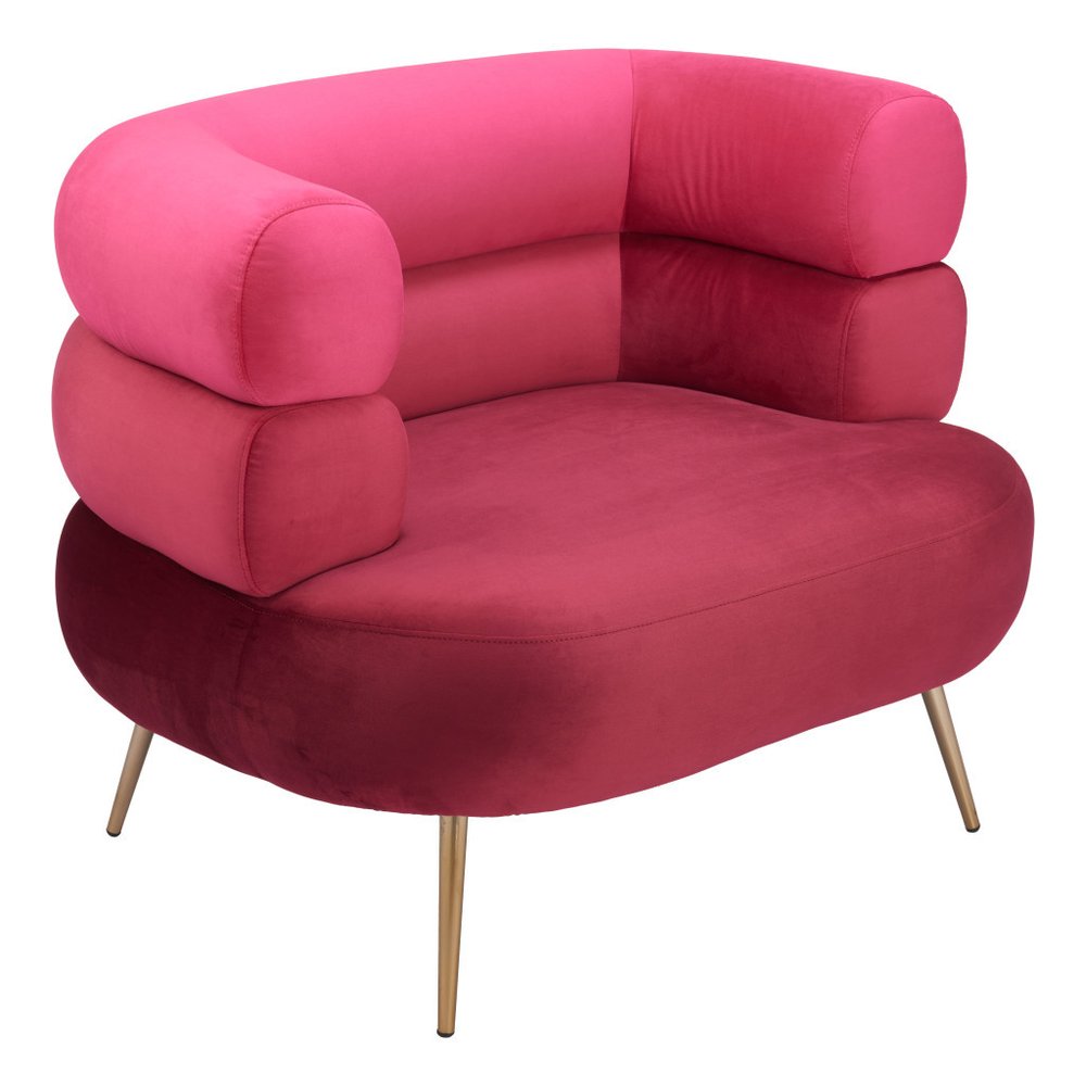 40" Red and Gold Velvet Deco Barrel Chair