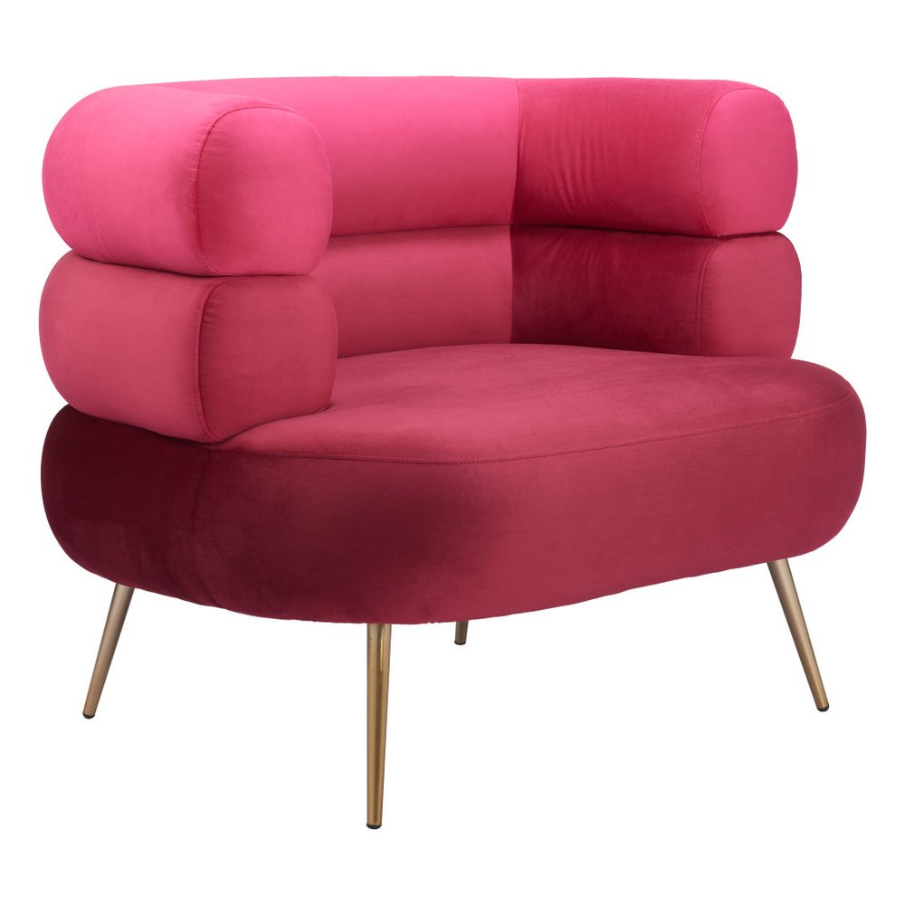 40" Red and Gold Velvet Deco Barrel Chair
