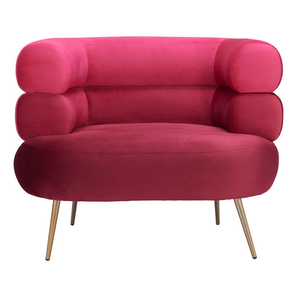 40" Red and Gold Velvet Deco Barrel Chair