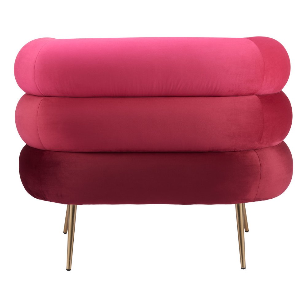 40" Red and Gold Velvet Deco Barrel Chair