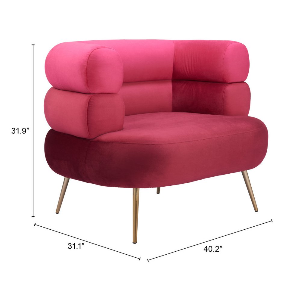 40" Red and Gold Velvet Deco Barrel Chair