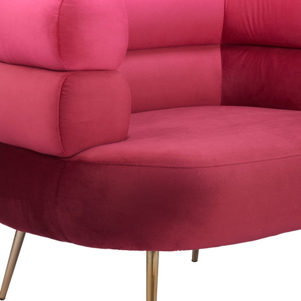 40" Red and Gold Velvet Deco Barrel Chair