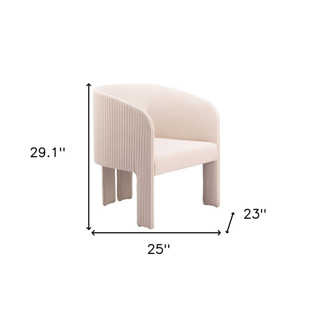 25" Beige Flute Tufted Tri-Pod Barrel Chair