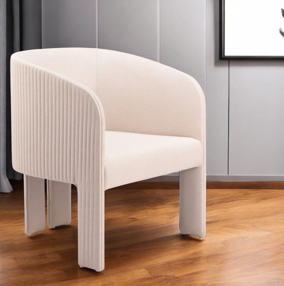 25" Beige Flute Tufted Tri-Pod Barrel Chair