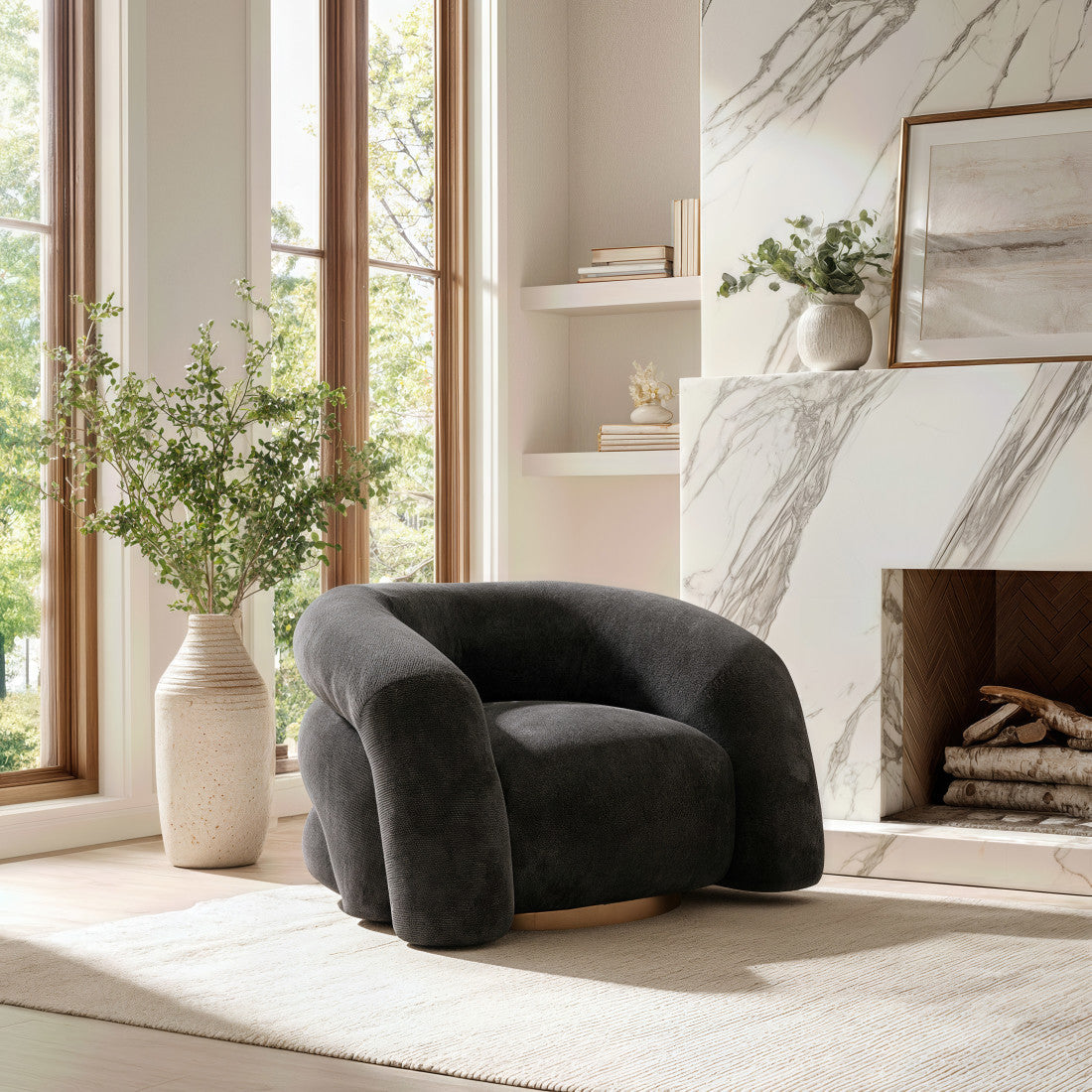 36" Black and Gold Faux Shearling Wrap Accent Chair