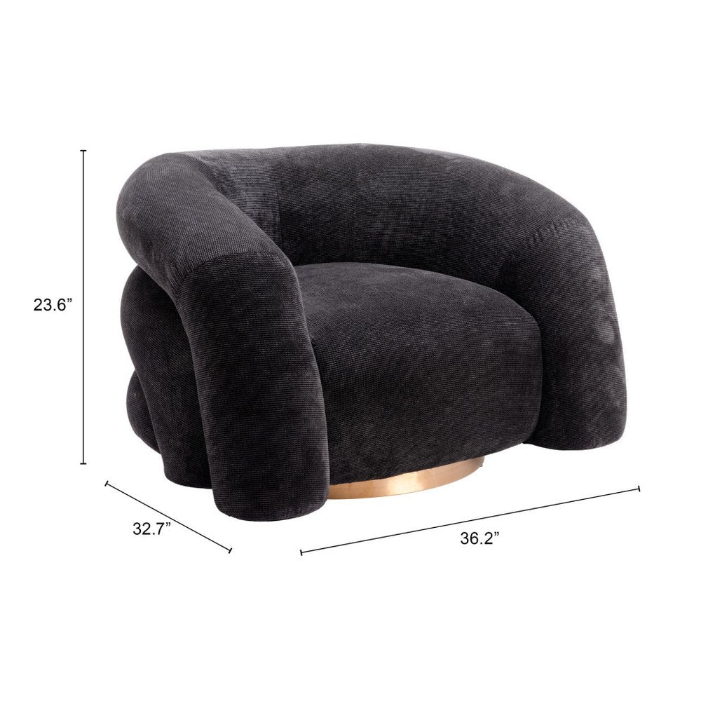 36" Black and Gold Faux Shearling Wrap Accent Chair
