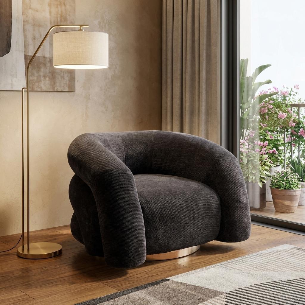 36" Black and Gold Faux Shearling Wrap Accent Chair