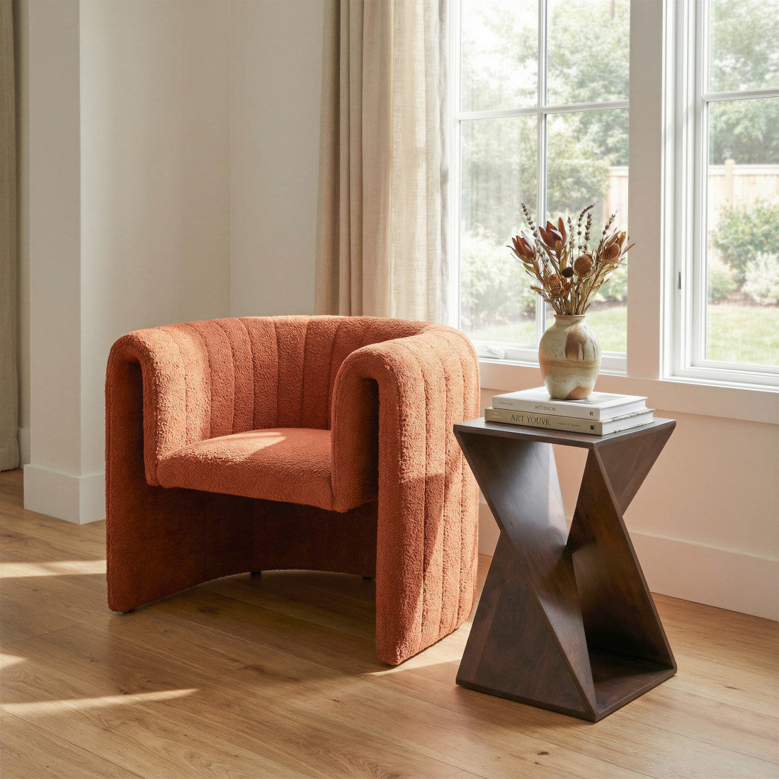 37" Burnt Orange Floating Tufted Barrel Chair