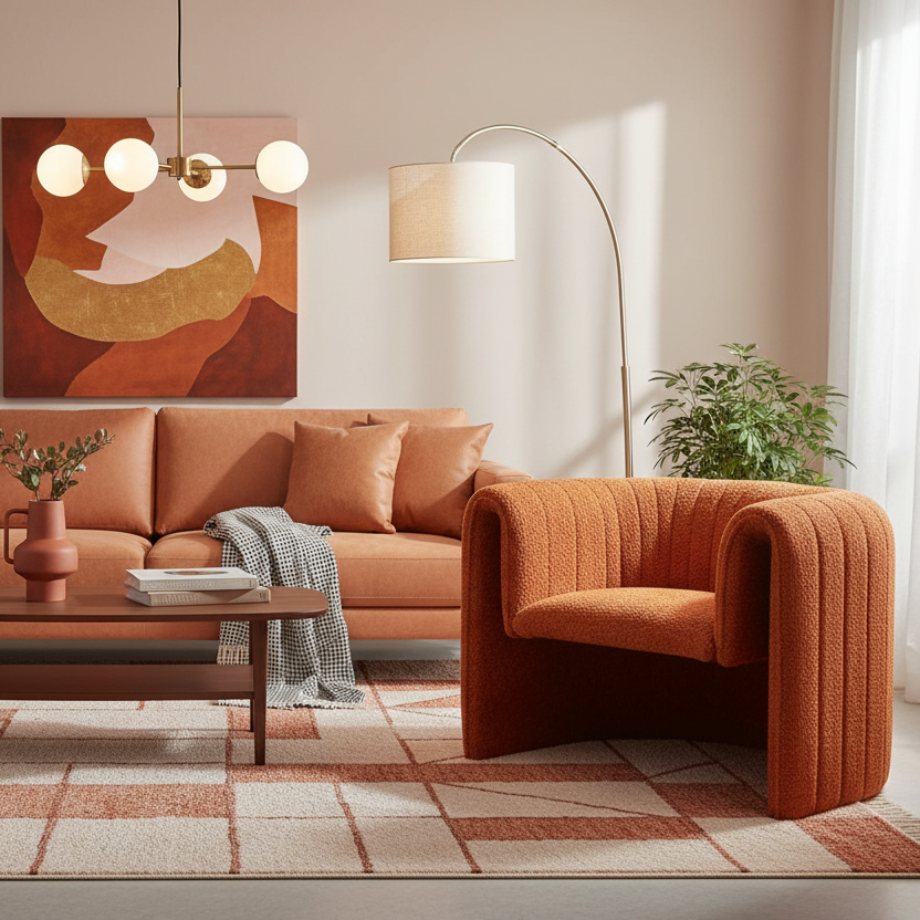 37" Burnt Orange Floating Tufted Barrel Chair