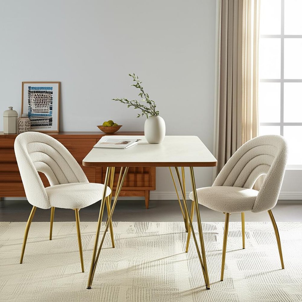 Set of Two 20" Beige and Gold Arched Deco Dining chair
