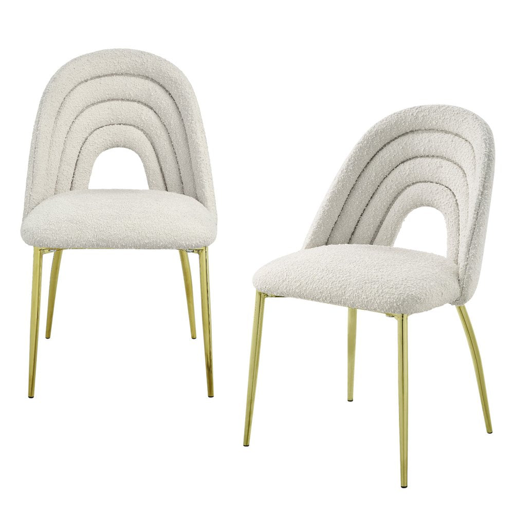 Set of Two 20" Beige and Gold Arched Deco Dining chair