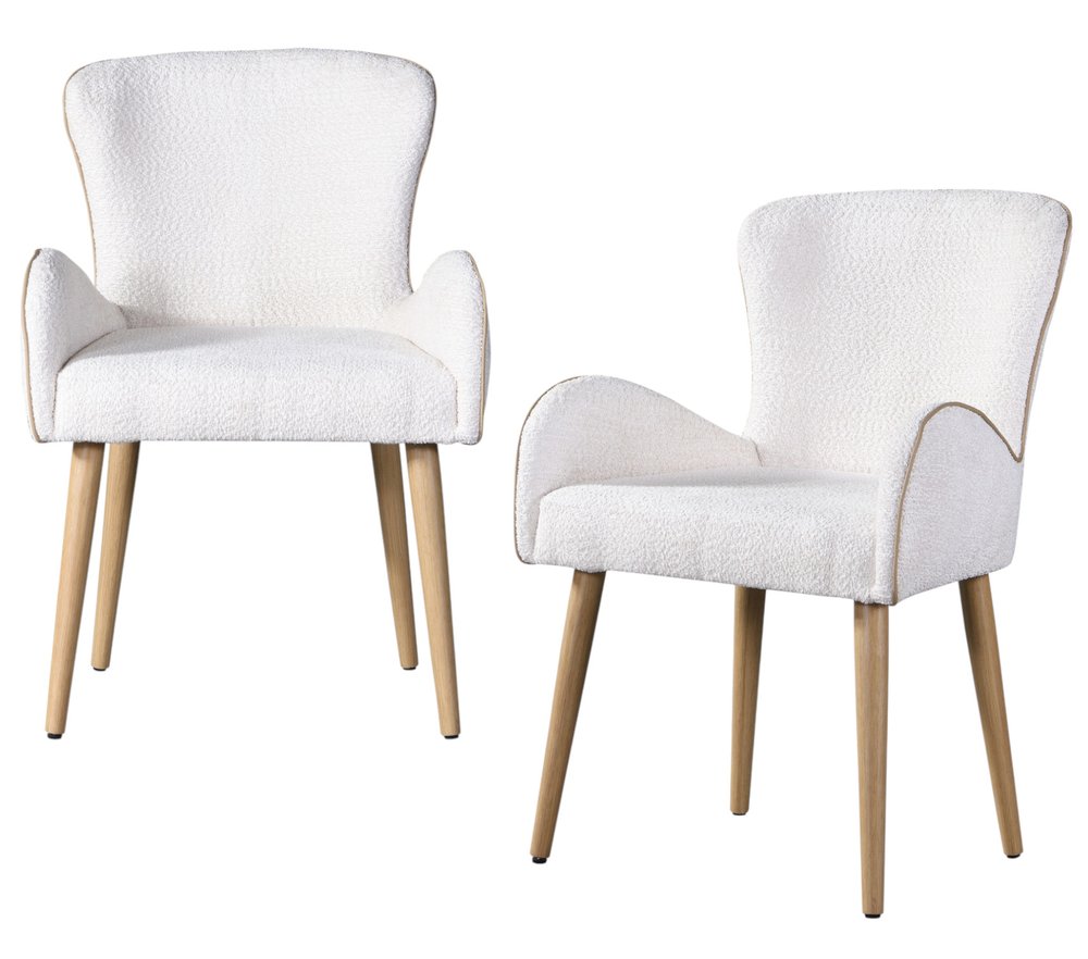Set of Two 25" Beige and Oak Contemporary Wingback Dining Chair