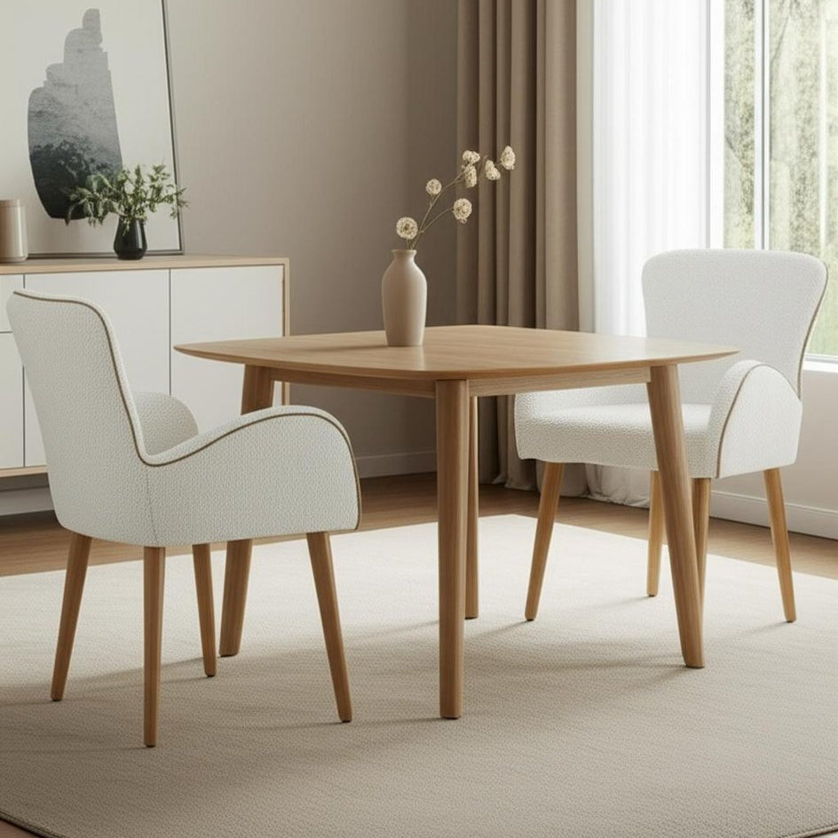 Set of Two 25" Beige and Oak Contemporary Wingback Dining Chair