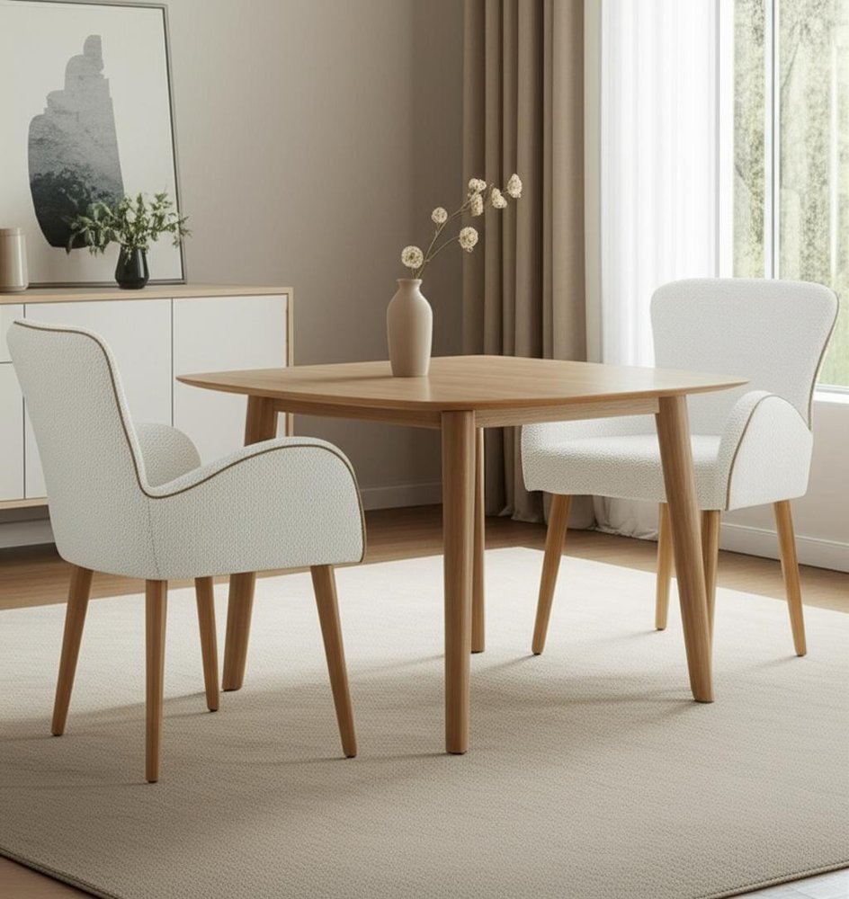 Set of Two 25" Beige and Oak Contemporary Wingback Dining Chair