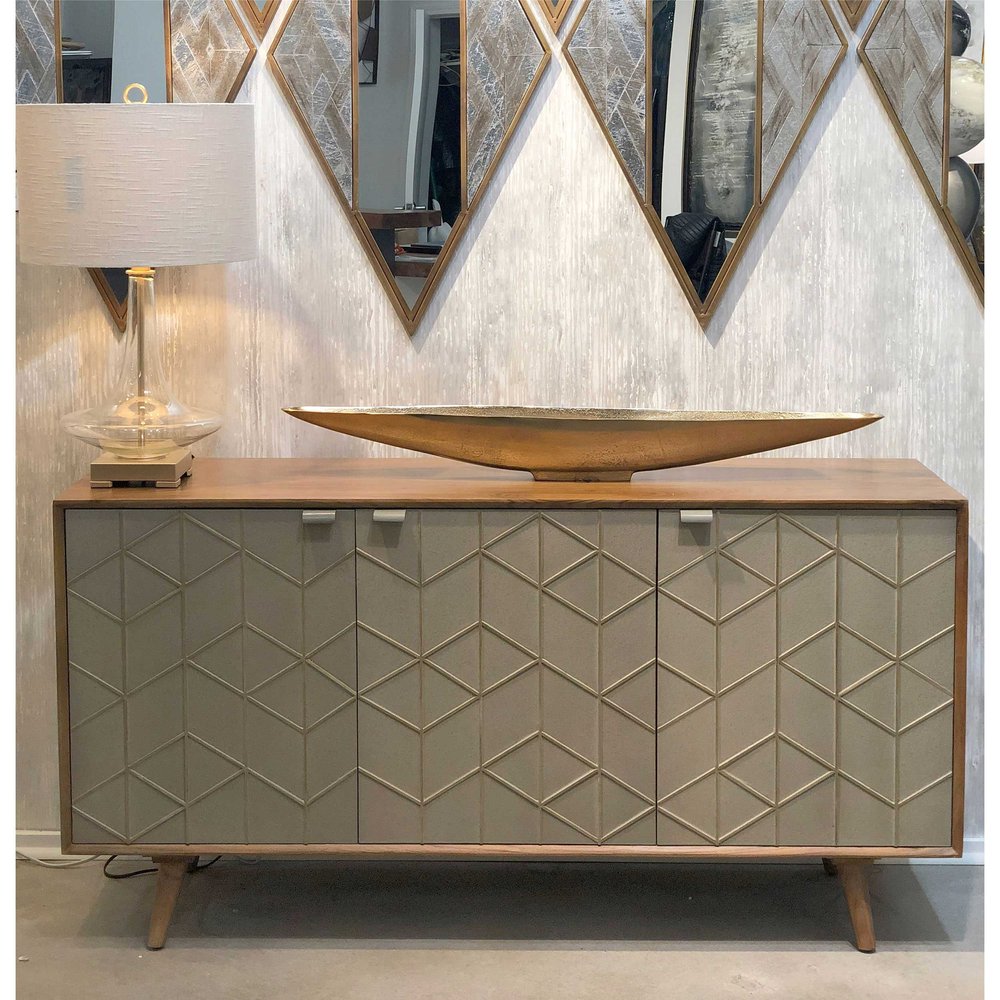 38" Brass and Silver Metal Diamond Deco Mirror