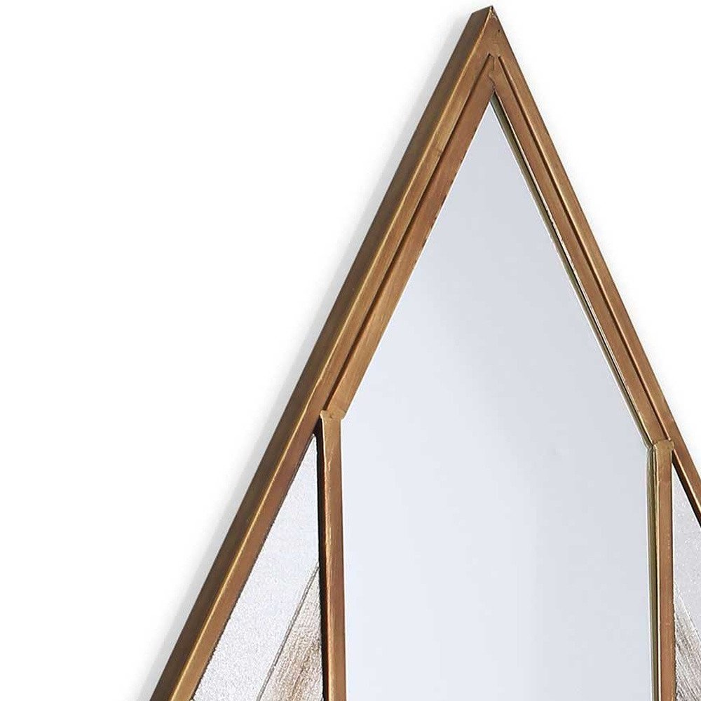 38" Brass and Silver Metal Diamond Deco Mirror