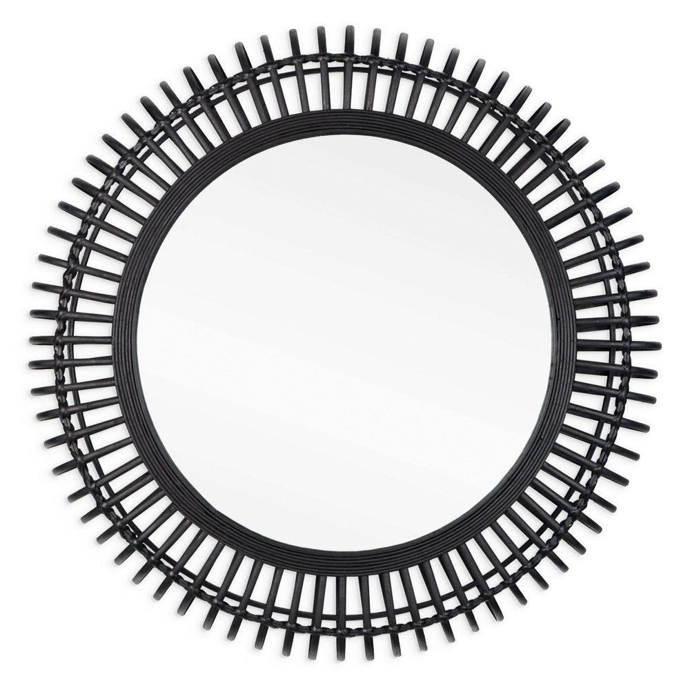 31" Black Bamboo Pierced Round Mirror