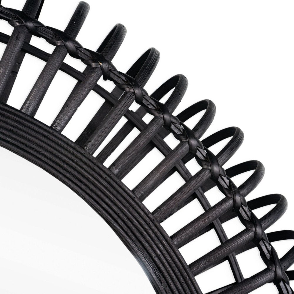 31" Black Bamboo Pierced Round Mirror
