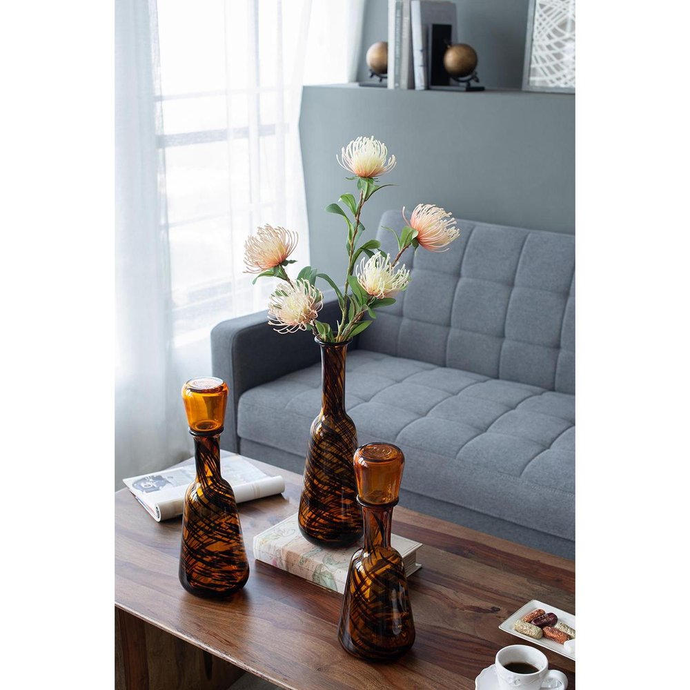 3 pc. Amber Swirl Glass Decorative Bottles with Stoppers