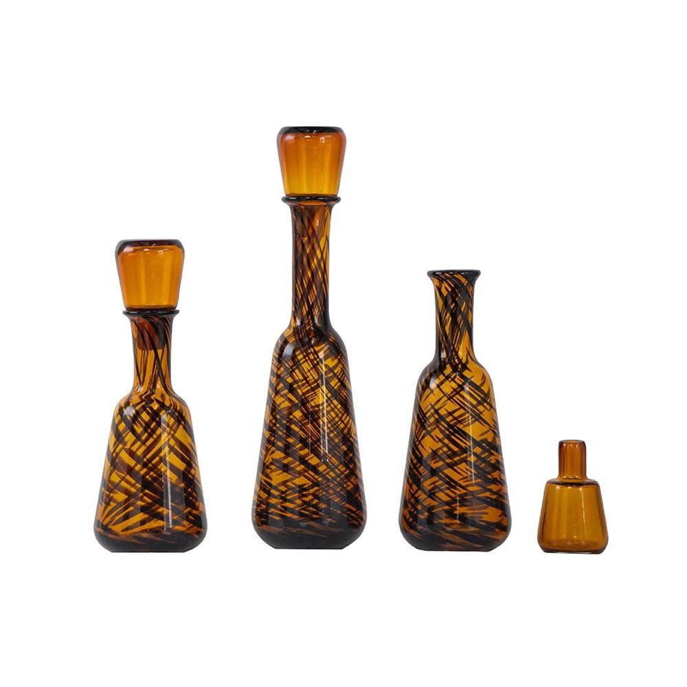 3 pc. Amber Swirl Glass Decorative Bottles with Stoppers