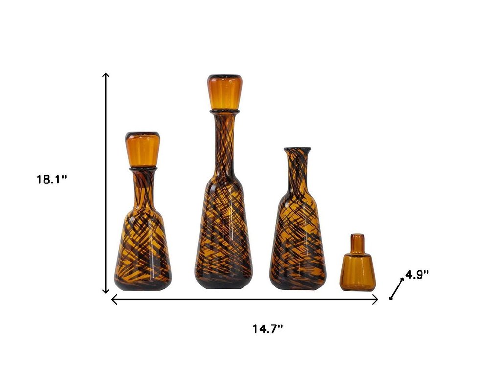 3 pc. Amber Swirl Glass Decorative Bottles with Stoppers