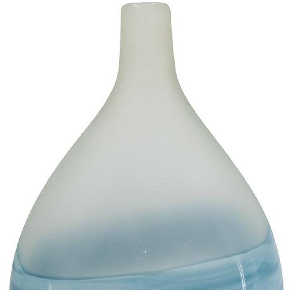 16" White and Blue Opaque Glass Bud Vase