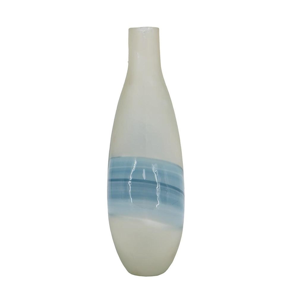 16" White and Blue Opaque Glass Bud Vase