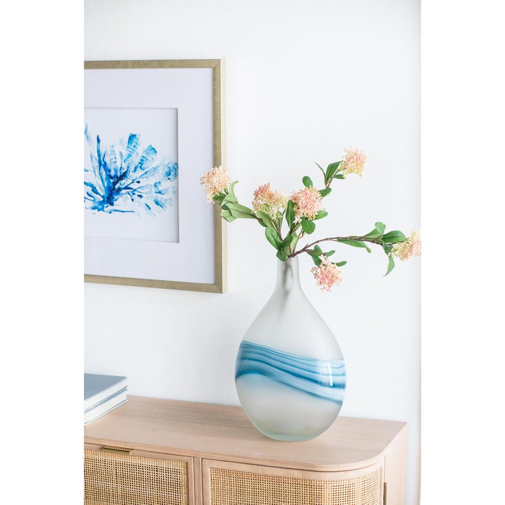 16" White and Blue Opaque Glass Bud Vase