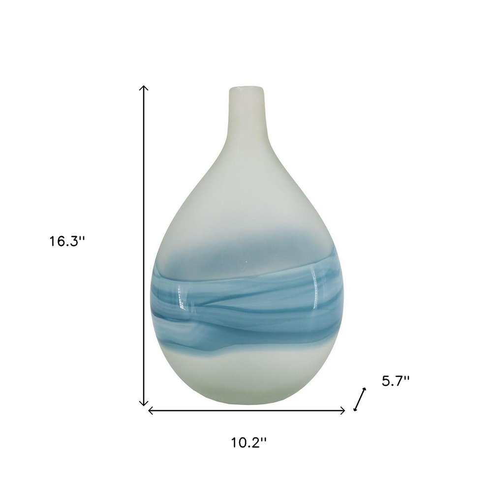 16" White and Blue Opaque Glass Bud Vase