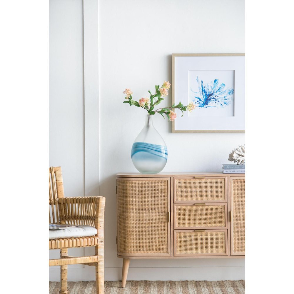 16" White and Blue Opaque Glass Bud Vase