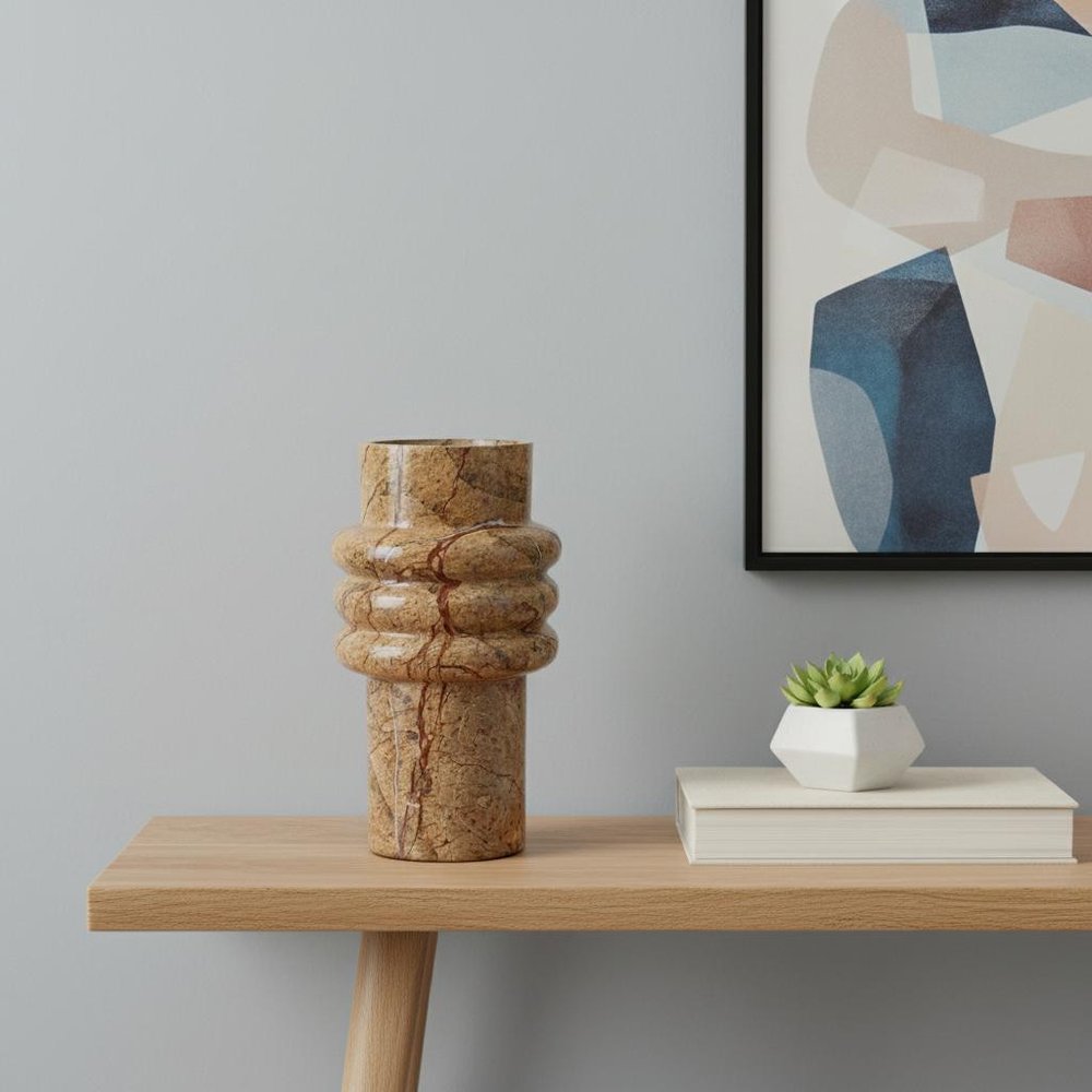 8" Brown Marble Ridged Table Vase