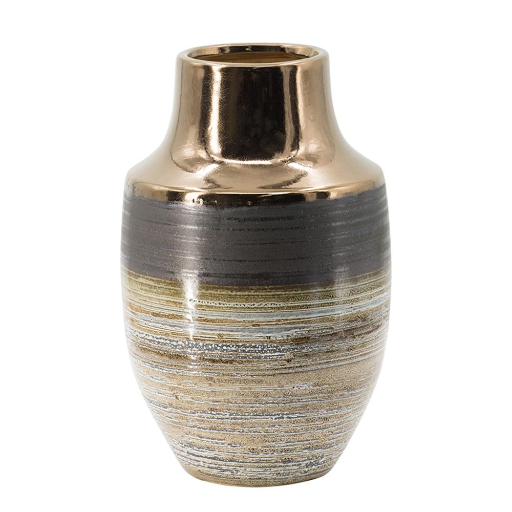 11" Brown and Bronze Striped Round Table Vase
