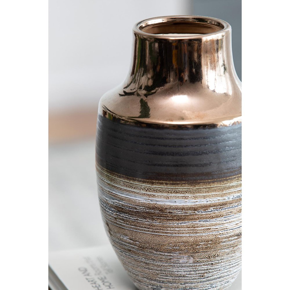 11" Brown and Bronze Striped Round Table Vase