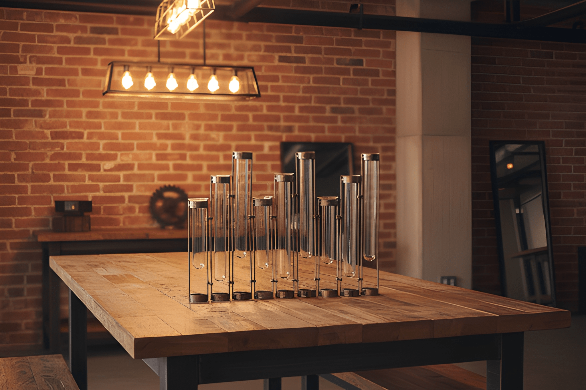 18" Bronze and Glass Test Tubes Table Vase