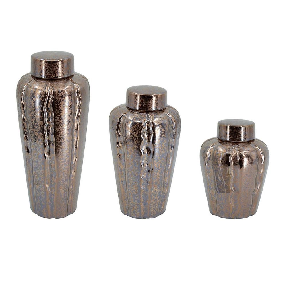 3 pc. Bronze and Silver Round Ceramic Table Vase