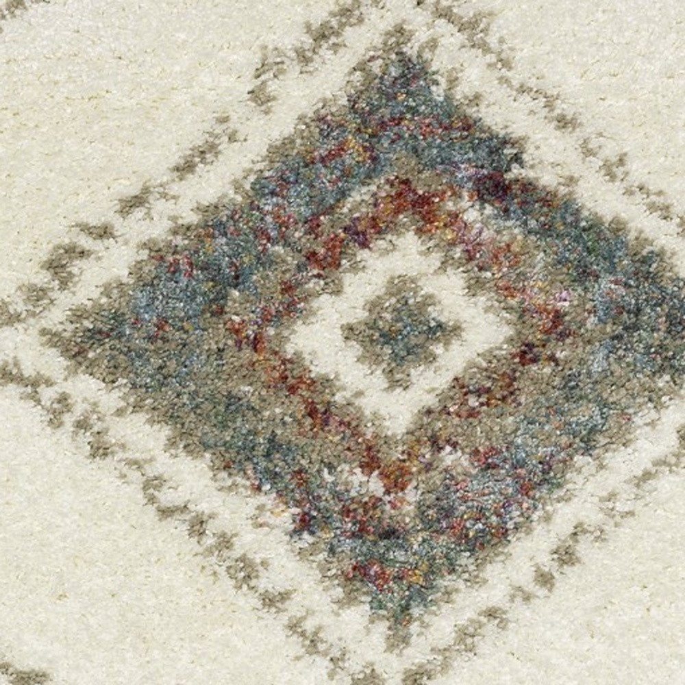 Ivory, Red, and Orange Southwestern Rug with Fringe