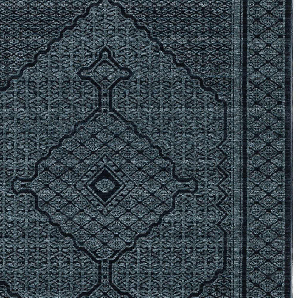 Blue and Teal Medallion Rug with Fringe