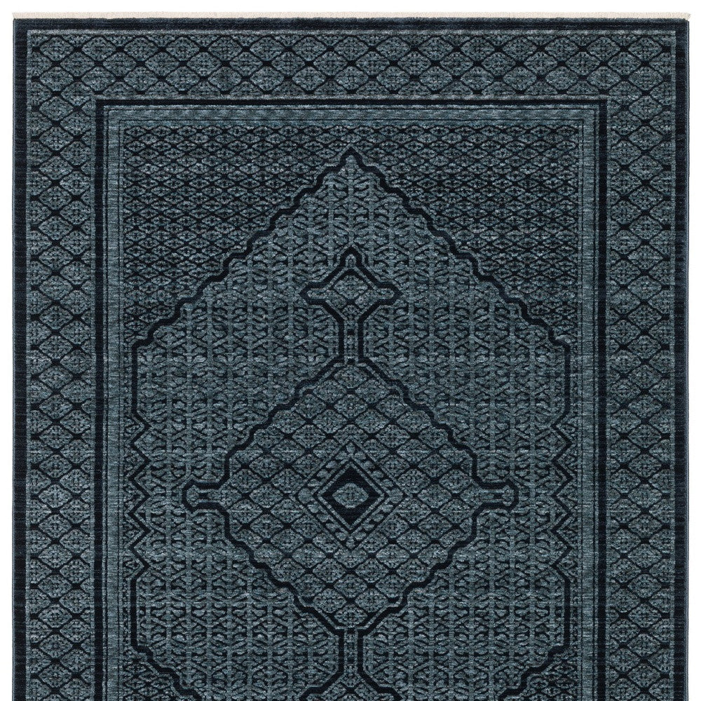 Blue and Teal Medallion Rug with Fringe