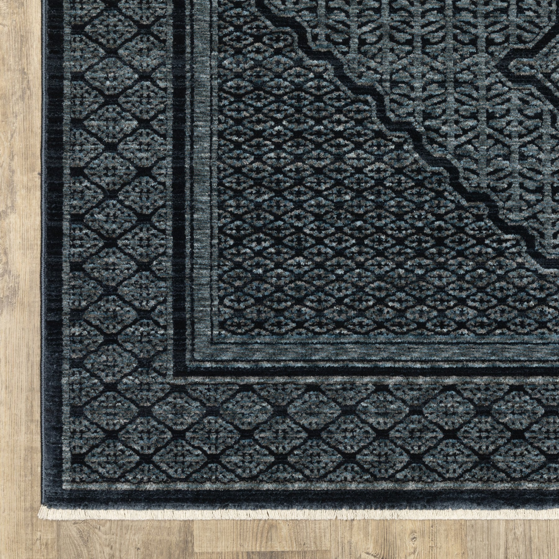 Blue and Teal Medallion Rug with Fringe