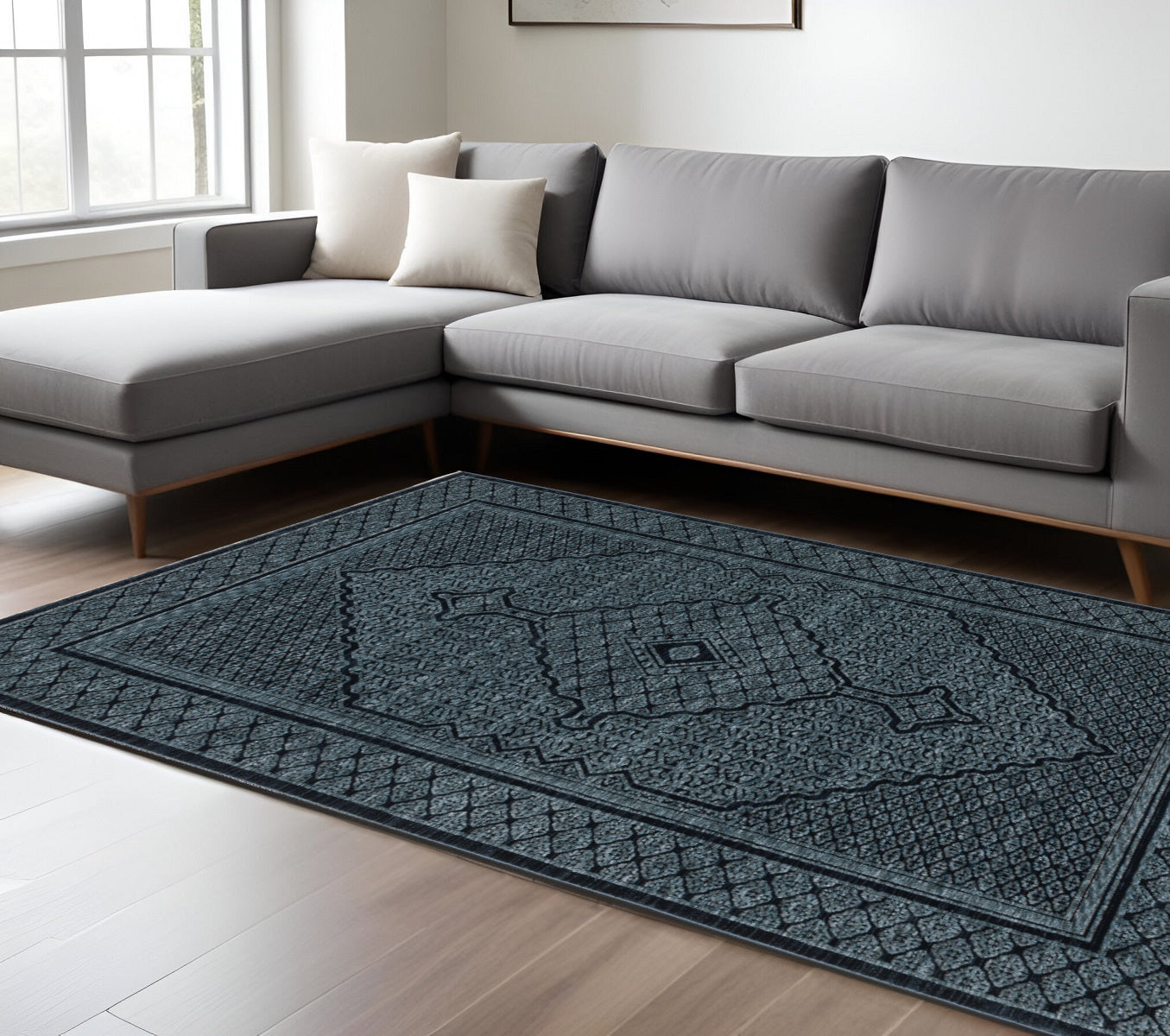 Blue and Teal Medallion Rug with Fringe