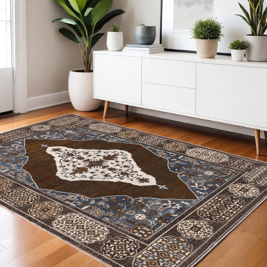 Gray And Blue Medallion Area Rug