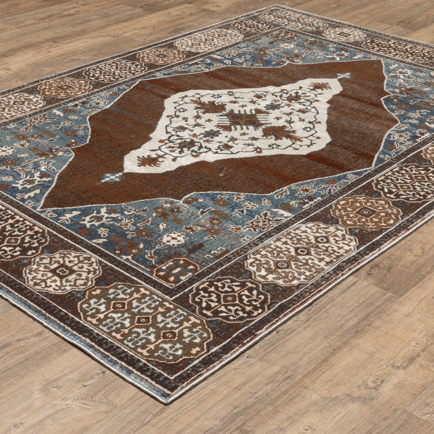 Gray And Blue Medallion Area Rug