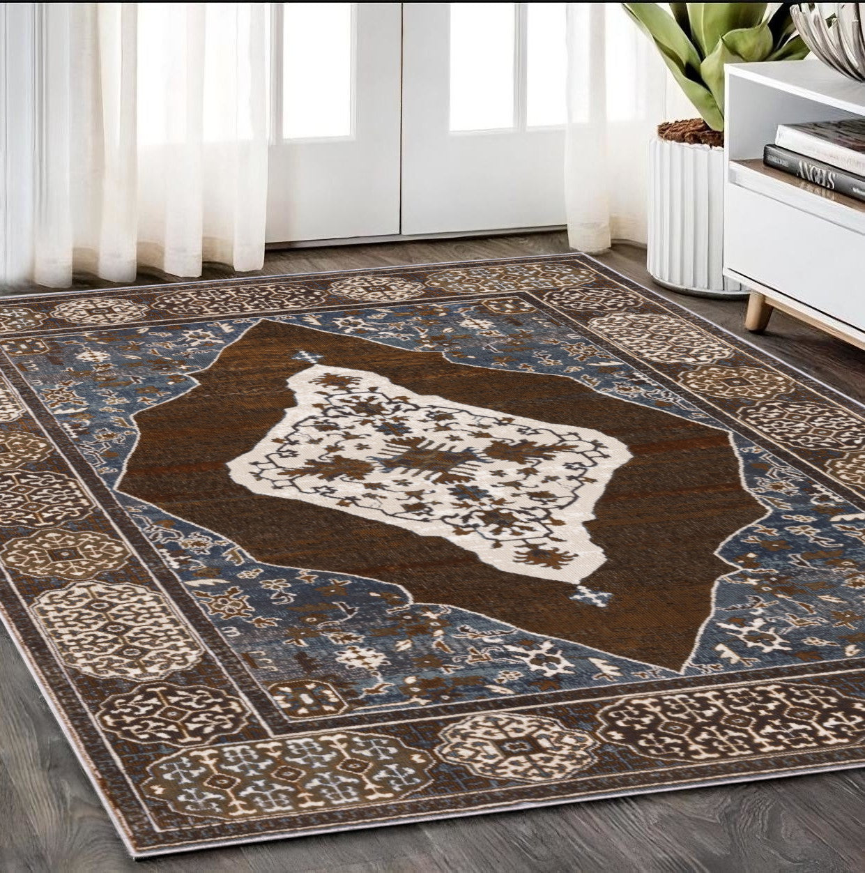 Gray And Blue Medallion Area Rug
