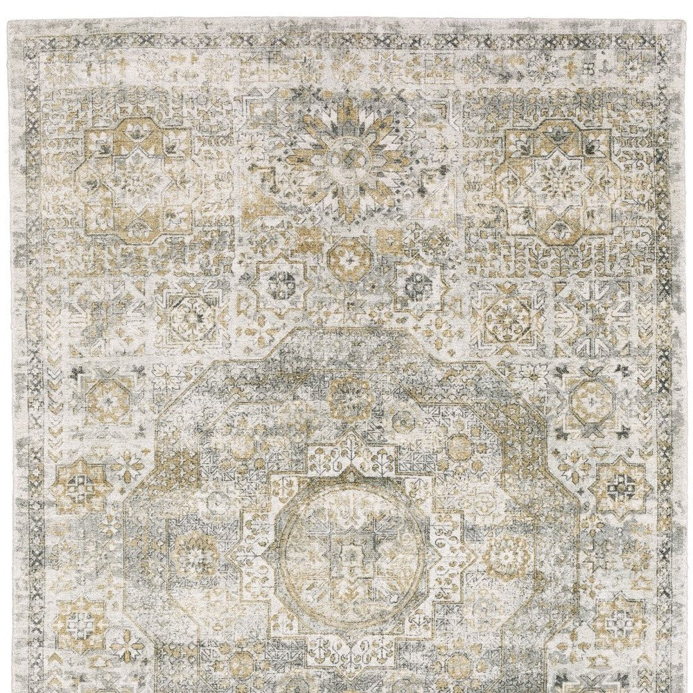 Gray and Gold Medallion Area Rug