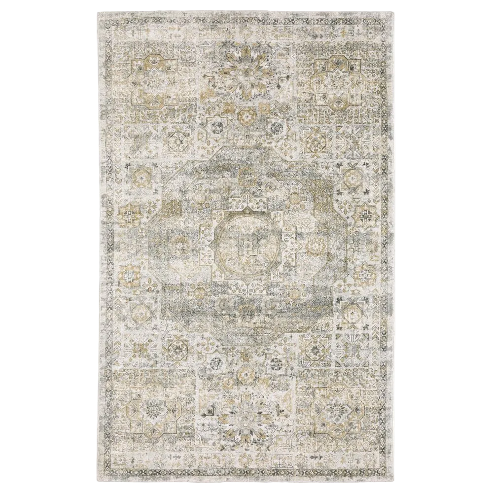 Gray and Gold Medallion Area Rug