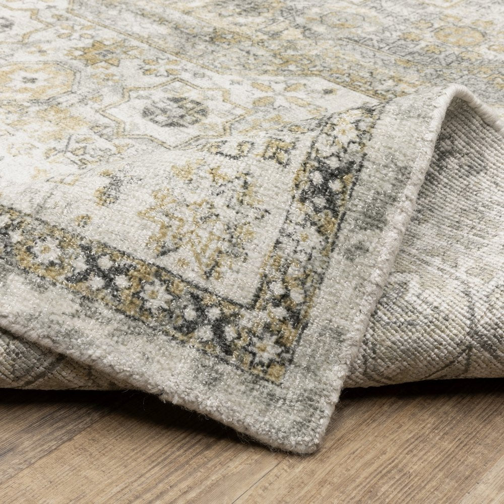 Gray and Gold Medallion Area Rug