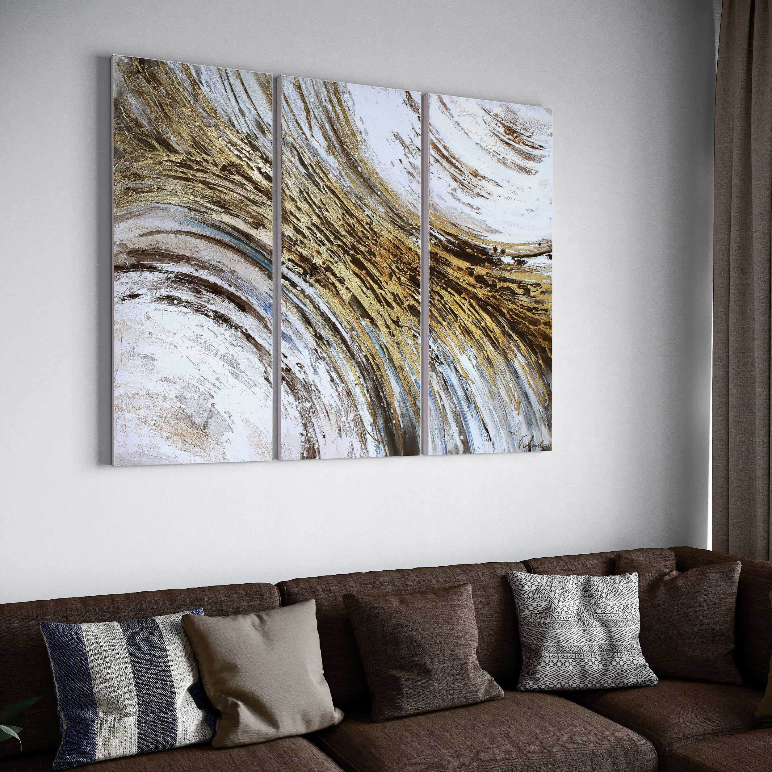 41" x 21" Gold and White "Swirl" 3 Panel Wall Art