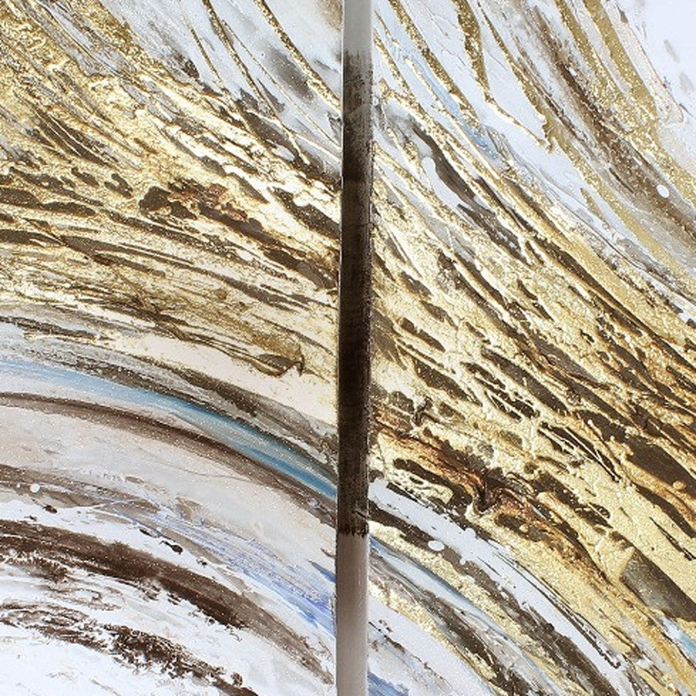 41" x 21" Gold and White "Swirl" 3 Panel Wall Art